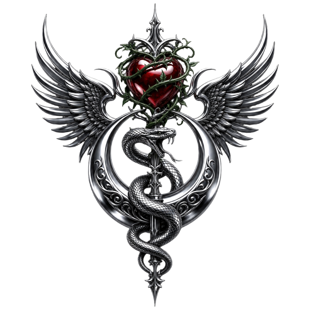 The MARSILKA winged-serpent emblem in chiselled silver